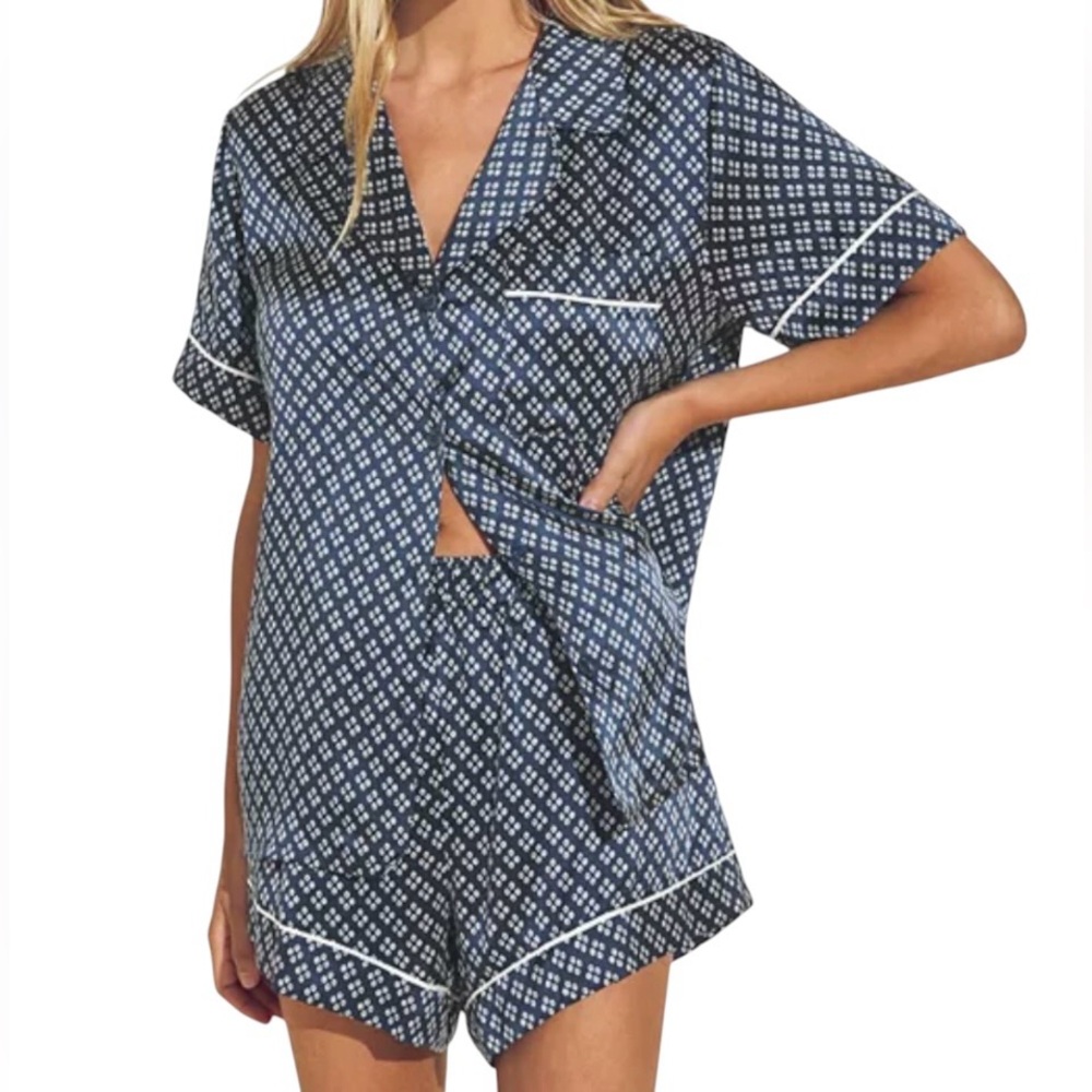 Eberjey 100% Silk Inez Printed Short Pajama Set womens size XS